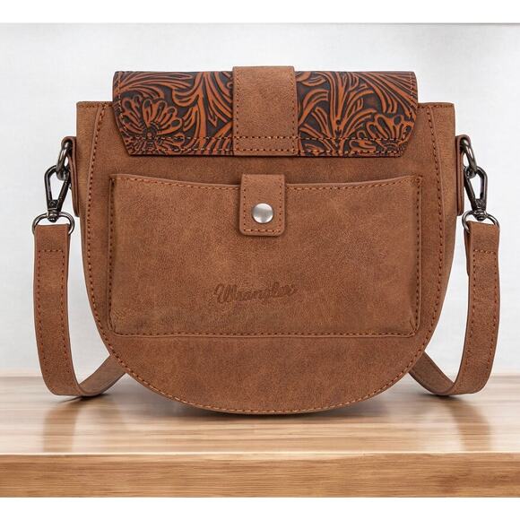 Wrangler Tooled Brown Small Crossbody/Saddle Bag *NEW in Package* - Picture 2 of 5